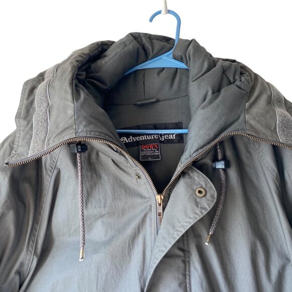 Adventure Gear Mens Size L Down Puffer Jacket Parka Hood Green Pockets Aviator - Picture 8 of 14